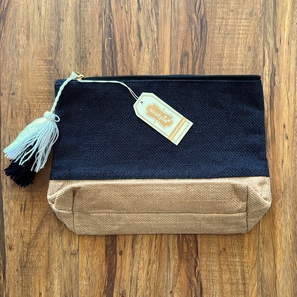 Mud Pie Black and Tan Jute Clutch - Picture 1 of 2